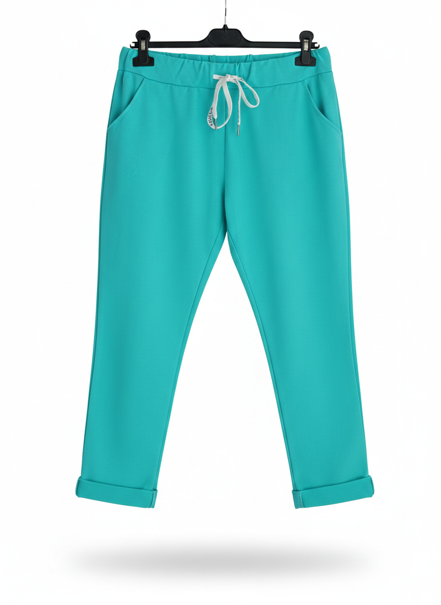 Pantalon Femme Taille Élastique Coton Stretch Coupe Confort Revers Bas Esprit Souple LyaMode