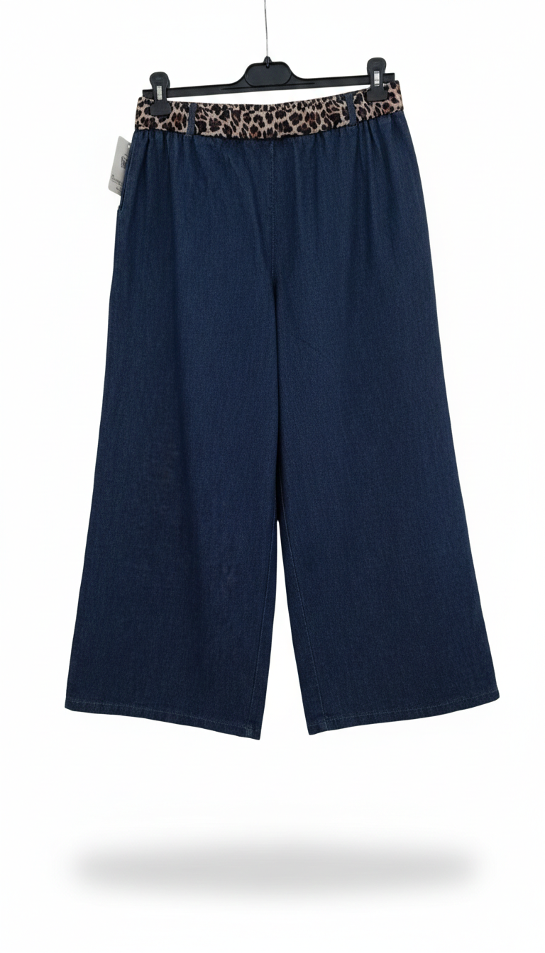 Pantalon Femme Denim Fluide Taille Élastique Ceinture Léopard Amovible Coton Fauve Denim LyaMode