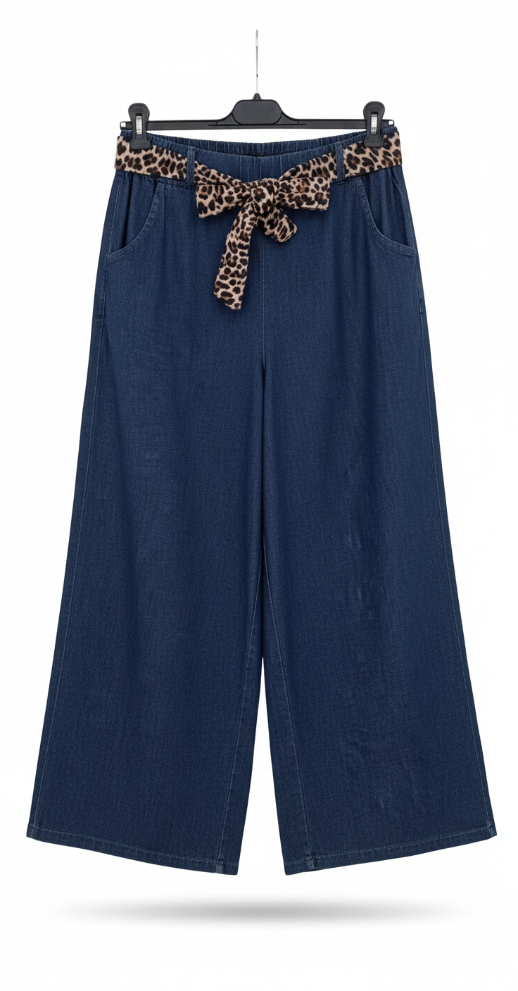 Pantalon Femme Denim Fluide Taille Élastique Ceinture Léopard Amovible Coton Fauve Denim LyaMode