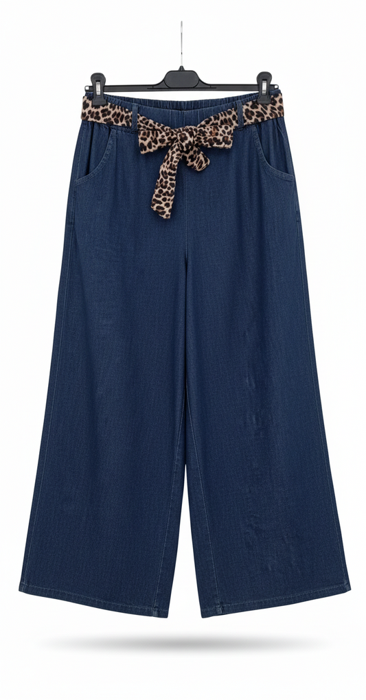 Pantalon Femme Denim Fluide Taille Élastique Ceinture Léopard Amovible Coton Fauve Denim LyaMode