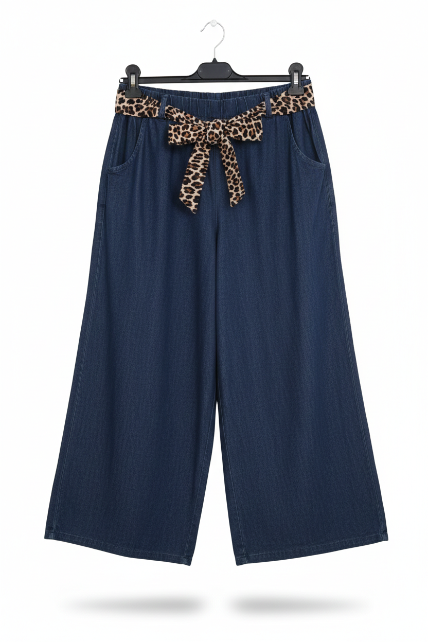 Pantalon Femme Denim Fluide Taille Élastique Ceinture Léopard Amovible Coton Fauve Denim LyaMode