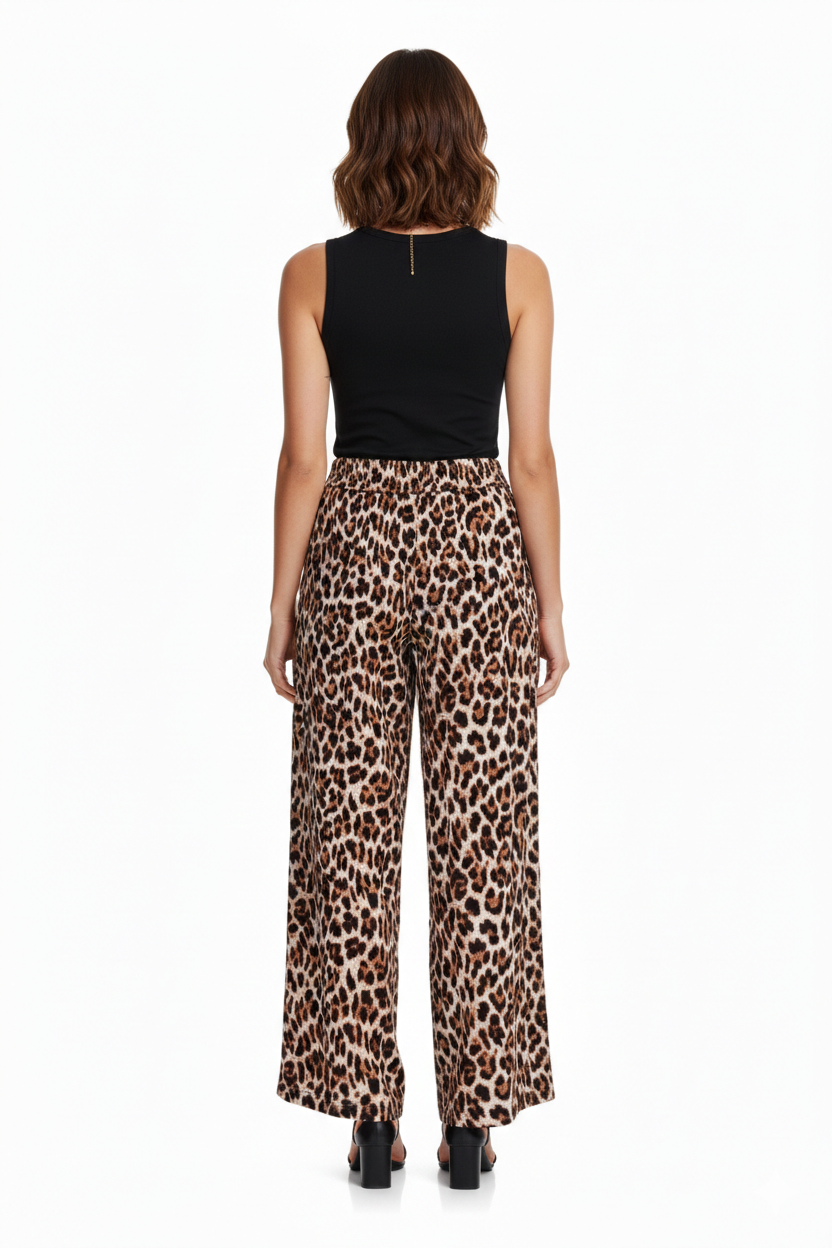 Pantalon Femme Léopard Fluide Taille Élastique Coupe Large Léger Instinct Léger LyaMode
