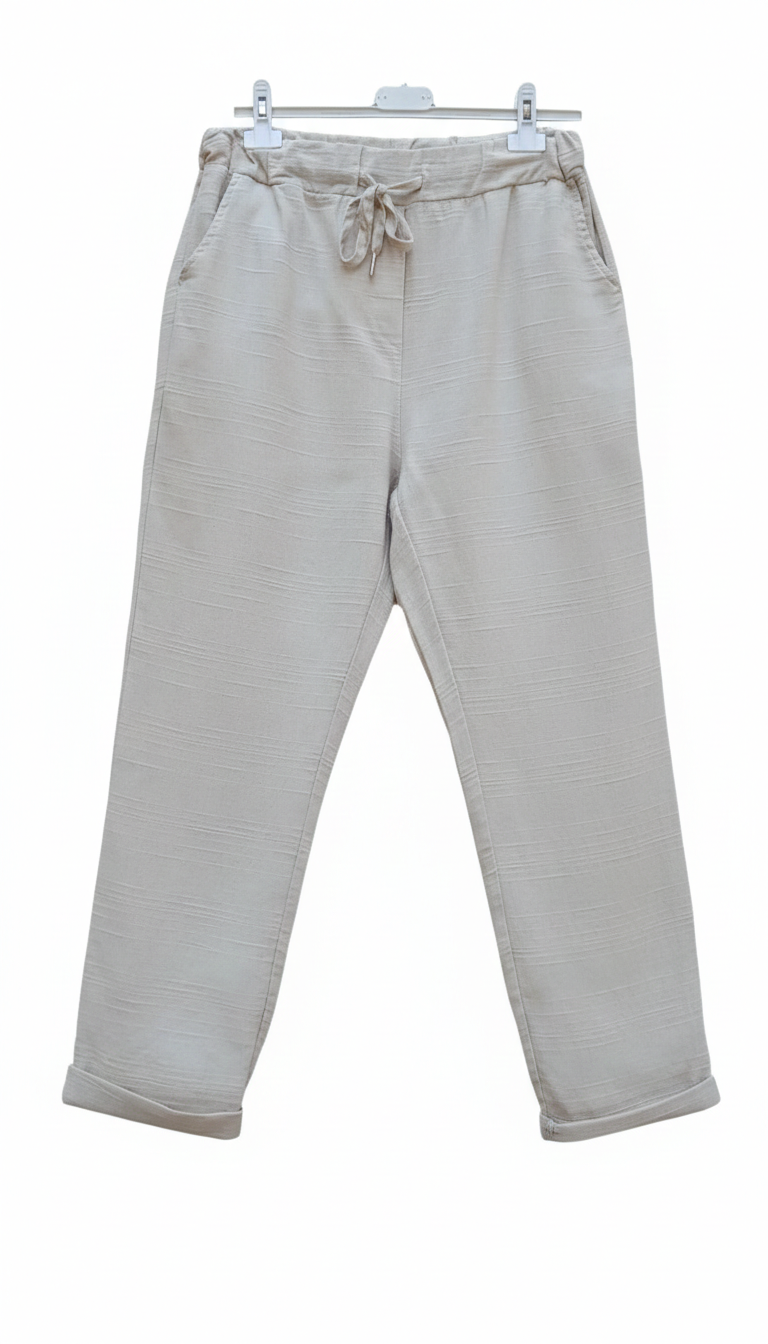 Pantalon Femme Coton Lin Taille Élastique Poches Coupe Confort Été L’Été en Douceur LyaMode