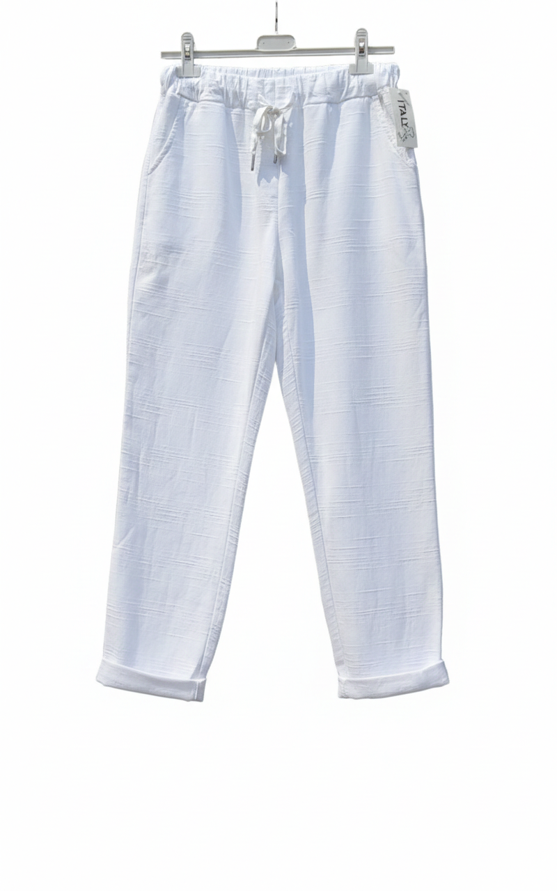 Pantalon Femme Coton Lin Taille Élastique Poches Coupe Confort Été L’Été en Douceur LyaMode