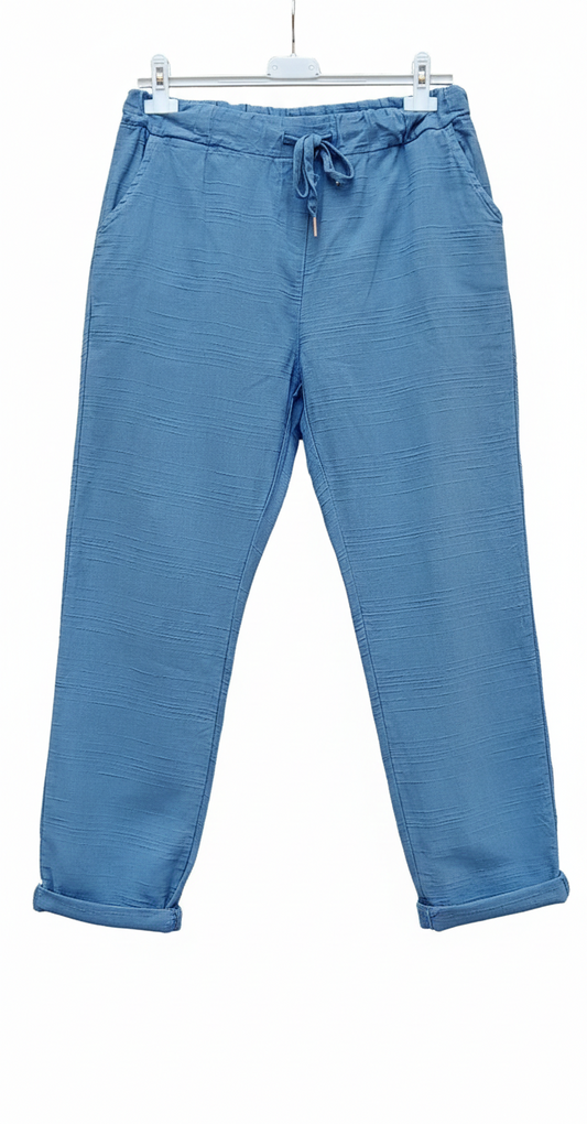 Pantalon Femme Coton Lin Taille Élastique Poches Coupe Confort Été L’Été en Douceur LyaMode