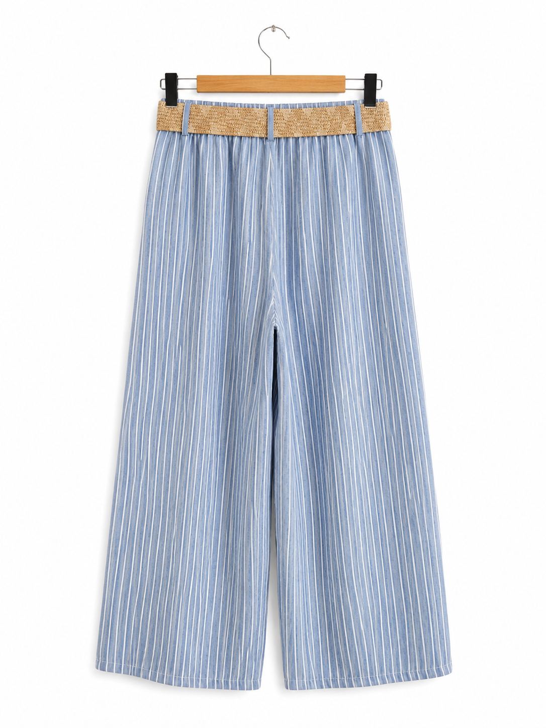 Pantalon Rayure Nature – Pantalon large rayé avec ceinture – Taille unique – LyaMode