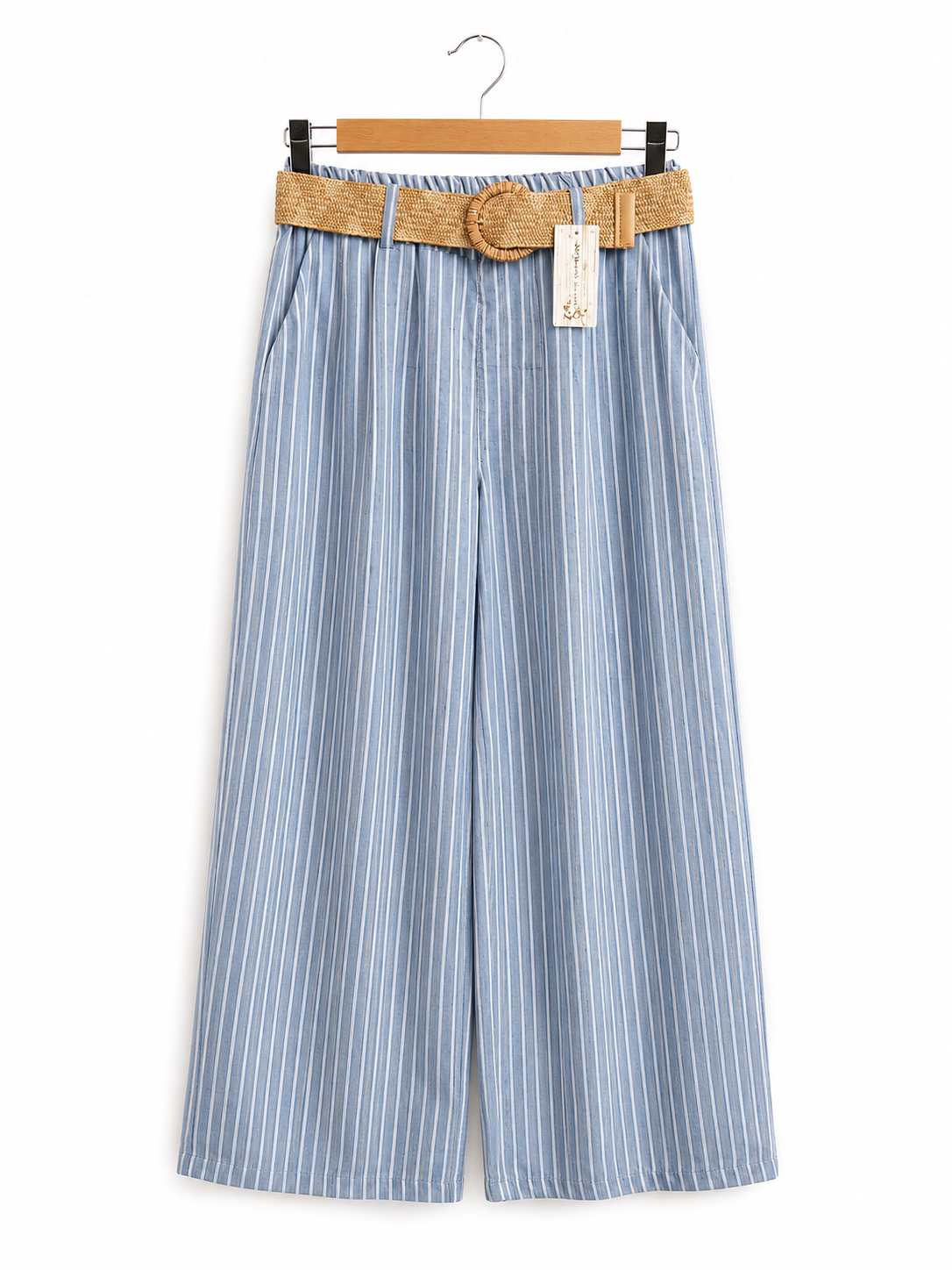 Pantalon Rayure Nature – Pantalon large rayé avec ceinture – Taille unique – LyaMode