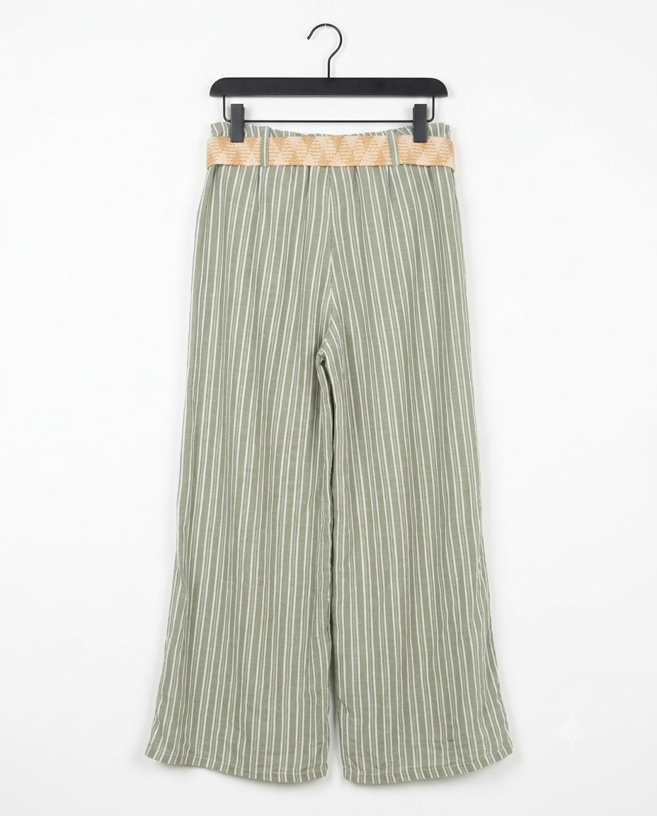 Pantalon Rayure Nature – Pantalon large rayé avec ceinture – Taille unique – LyaMode