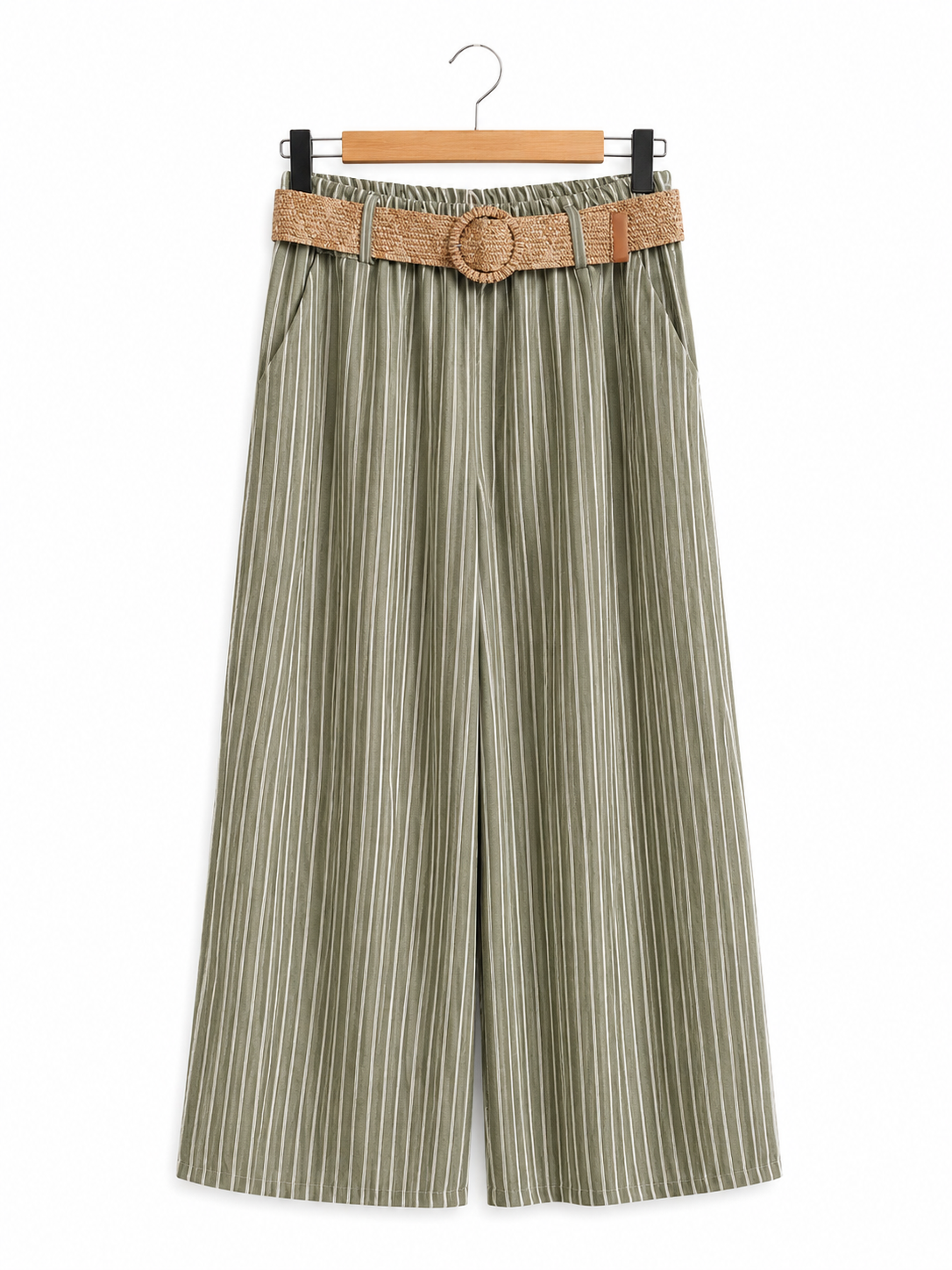 Pantalon Rayure Nature – Pantalon large rayé avec ceinture – Taille unique – LyaMode