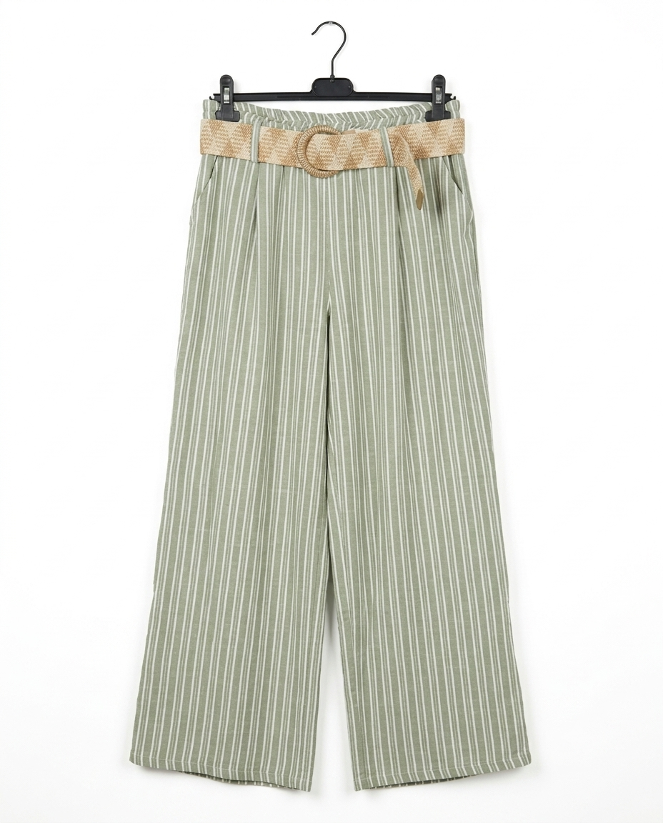 Pantalon Rayure Nature – Pantalon large rayé avec ceinture – Taille unique – LyaMode