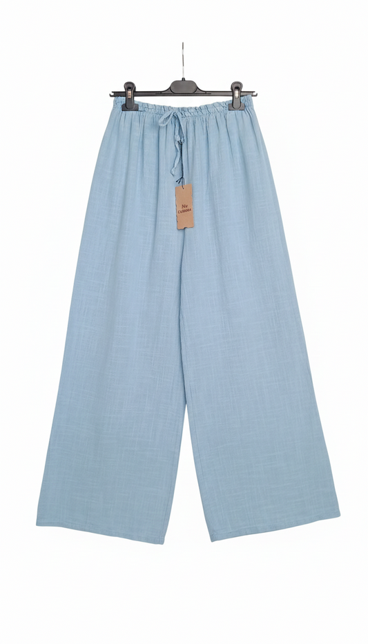 Pantalon Femme Coton Fluide Taille Élastique avec Nœud – Coupe Large Confort Été Souffle Bohème LyaMode