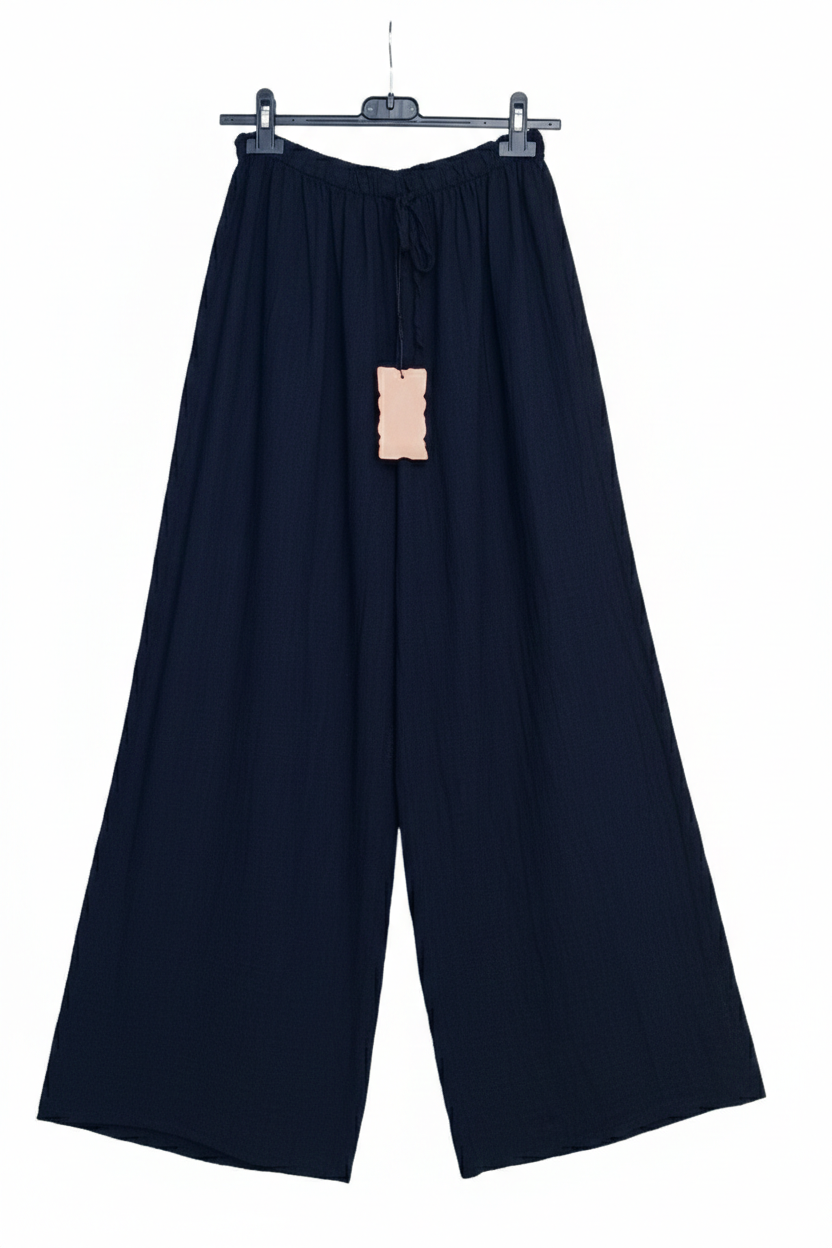 Pantalon Femme Coton Fluide Taille Élastique avec Nœud – Coupe Large Confort Été Souffle Bohème LyaMode