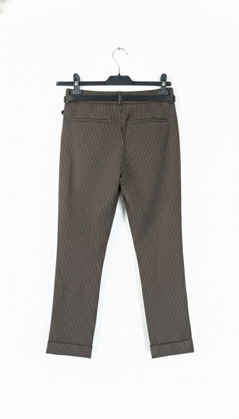 Pantalon femme rayures fines coupe ajustée chic confortable extensible taille mi-haute bureau casual élégant | StripyChic – LyaMode