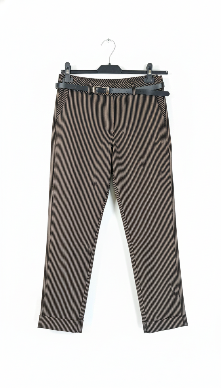 Pantalon femme rayures fines coupe ajustée chic confortable extensible taille mi-haute bureau casual élégant | StripyChic – LyaMode