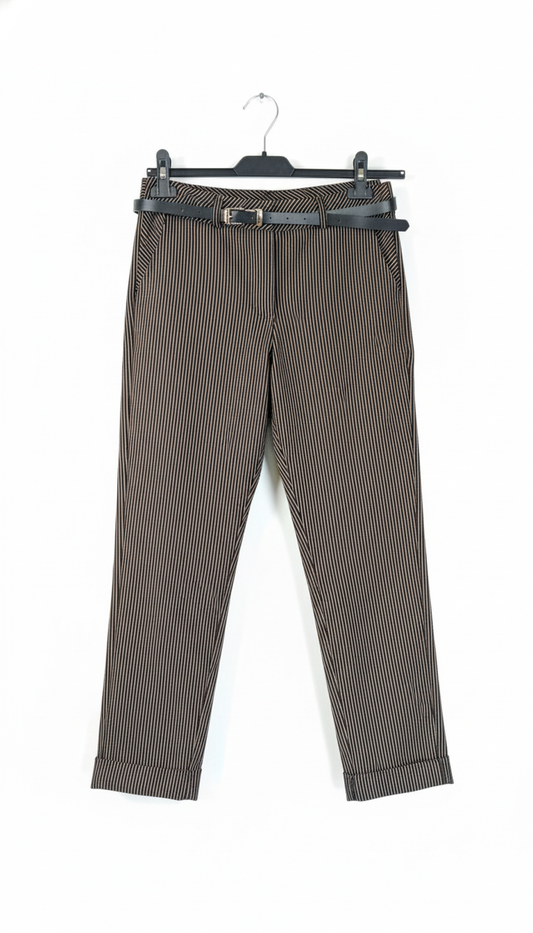 Pantalon femme rayures fines coupe ajustée chic confortable extensible taille mi-haute bureau casual élégant | StripyChic – LyaMode