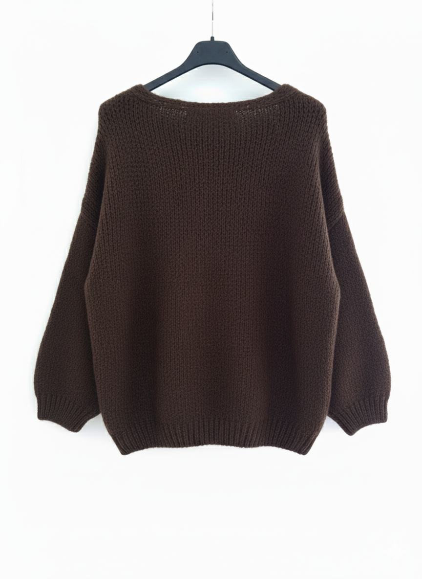Pull femme maille douce chaude col V laçage coupe ample confort cocooning | L’Essentiel Cocoon – LyaMode