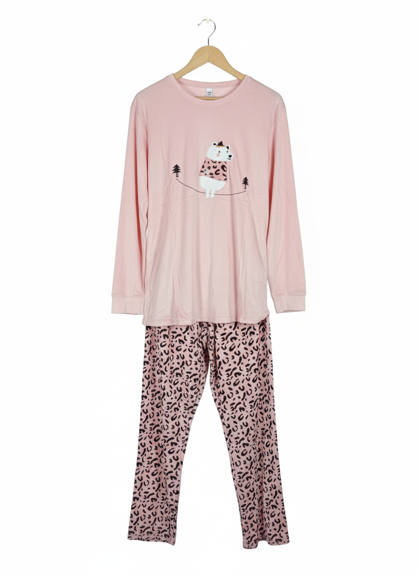 Pyjama Femme Ensemble Nuit Imprimé Léopard Haut Manches Longues + Pantalon Confort – Douceur Féline | LyaMode