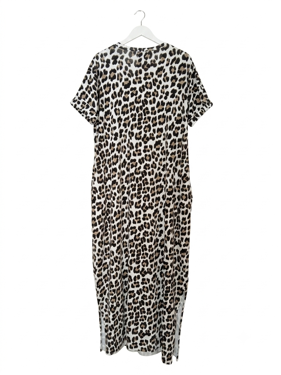 Robe longue léopard Saint-Tropez en coton stretch avec poches – Taille Unique – LyaMode
