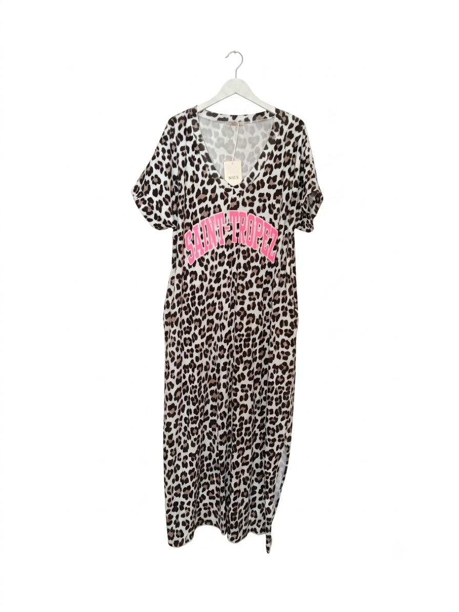 Robe longue léopard Saint-Tropez en coton stretch avec poches – Taille Unique – LyaMode