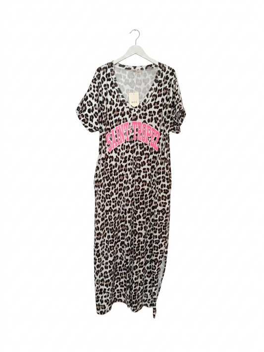 Robe longue léopard Saint-Tropez en coton stretch avec poches – Taille Unique – LyaMode