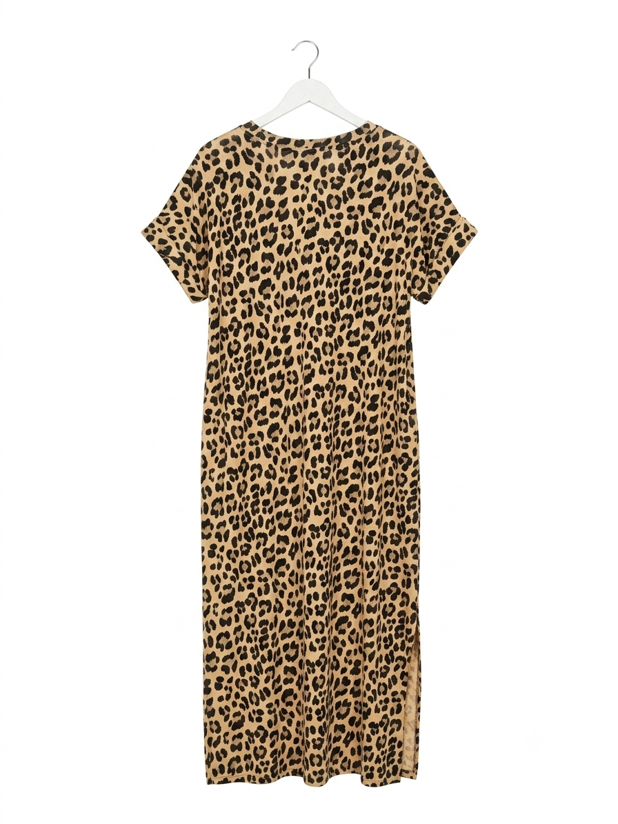 Robe longue léopard Saint-Tropez en coton stretch avec poches – Taille Unique – LyaMode