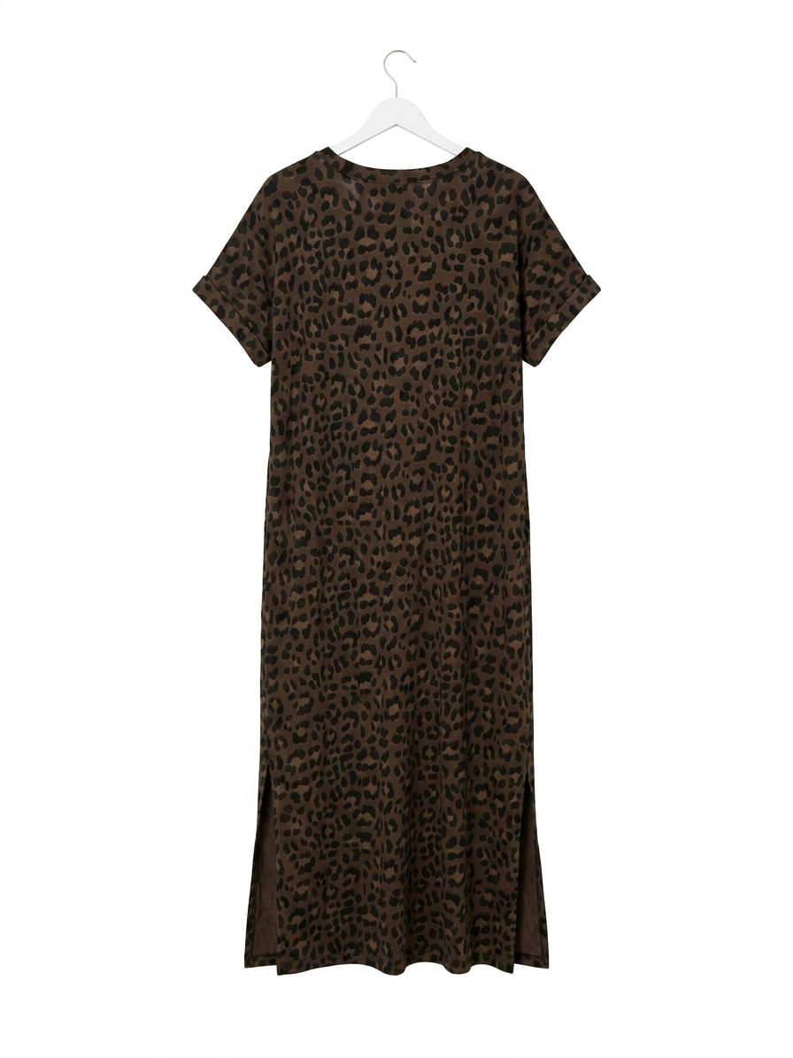 Robe longue léopard Saint-Tropez en coton stretch avec poches – Taille Unique – LyaMode