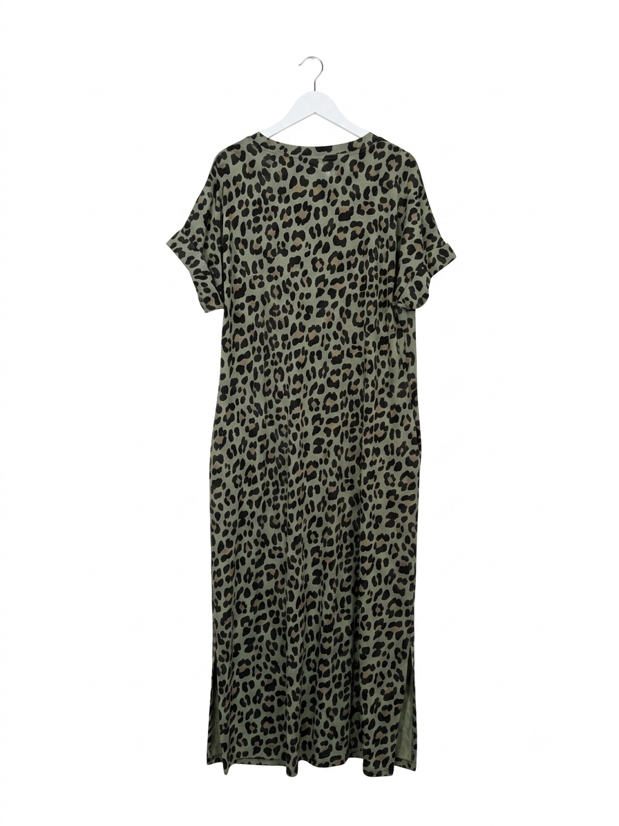 Robe longue léopard Saint-Tropez en coton stretch avec poches – Taille Unique – LyaMode