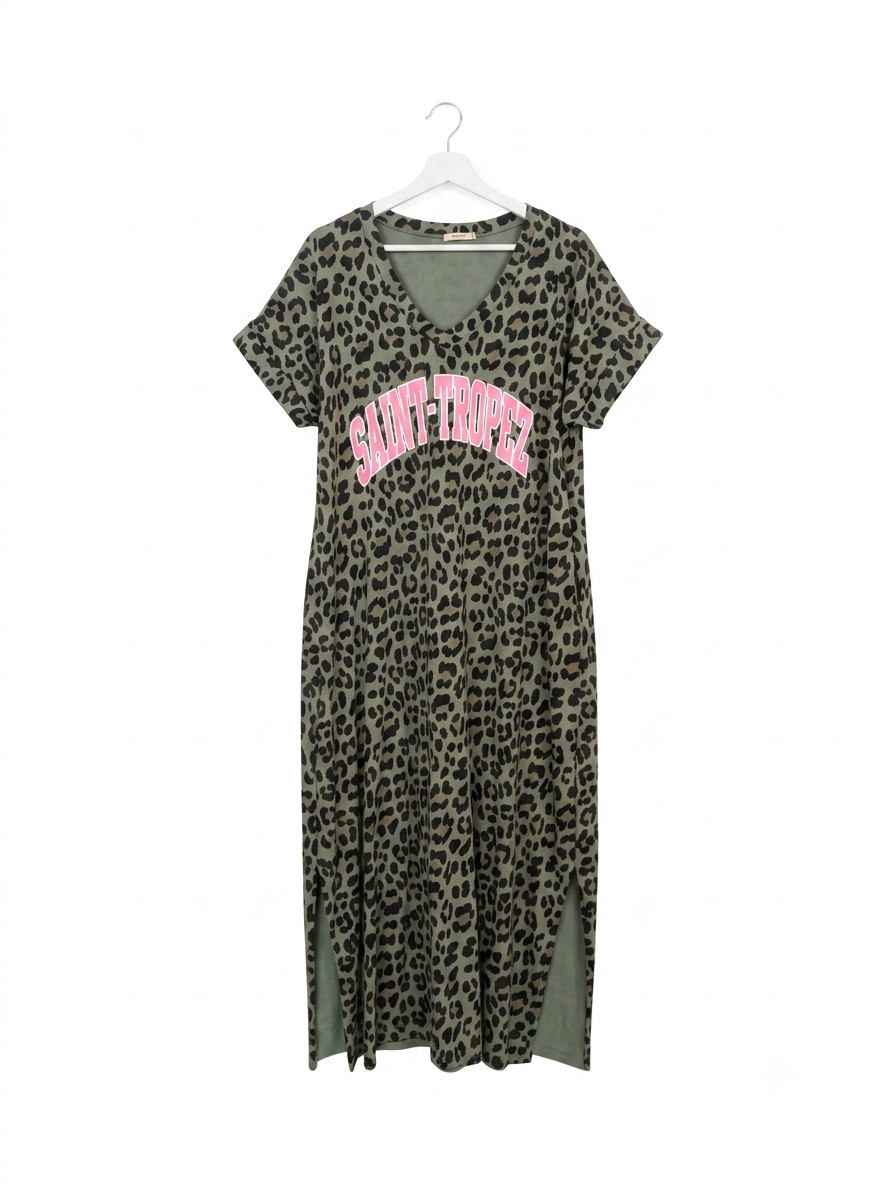 Robe longue léopard Saint-Tropez en coton stretch avec poches – Taille Unique – LyaMode