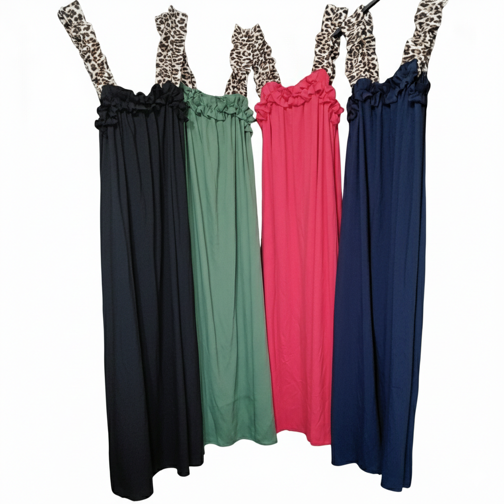 Robe longue bohème femme fluide bretelles léopard 100% viscose coupe ample taille unique confortable été chic du 36 au 44 | LyaMode