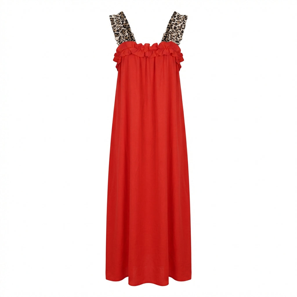 Robe longue bohème femme fluide bretelles léopard 100% viscose coupe ample taille unique confortable été chic du 36 au 44 | LyaMode