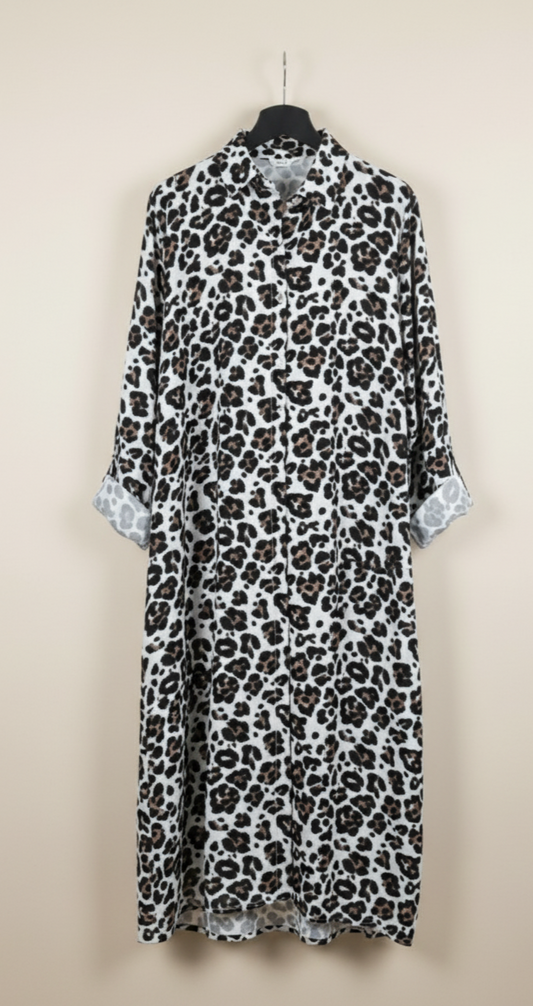 Robe chemise femme léopard fluide 100% coton coupe ample casual chic taille unique confortable | Panthère Élégante – LyaMode