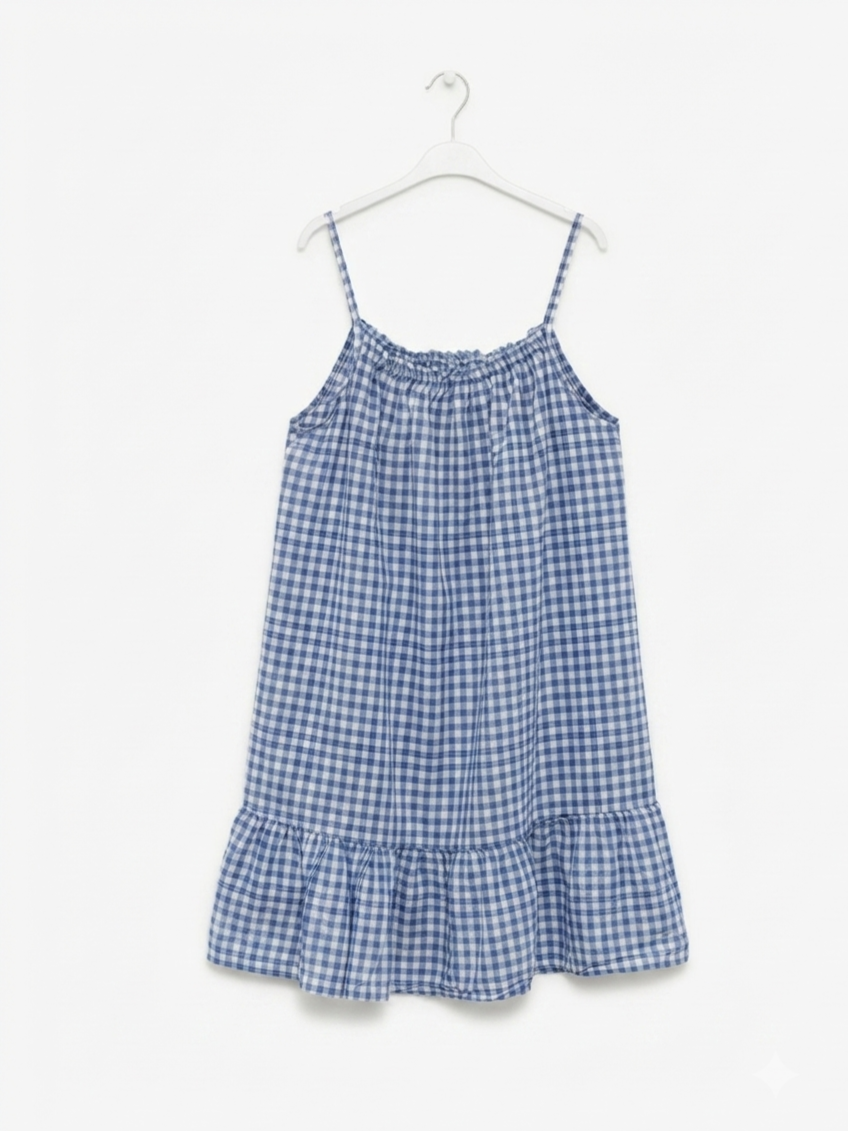 Robe Vichy Azur en coton – Taille unique | LyaMode