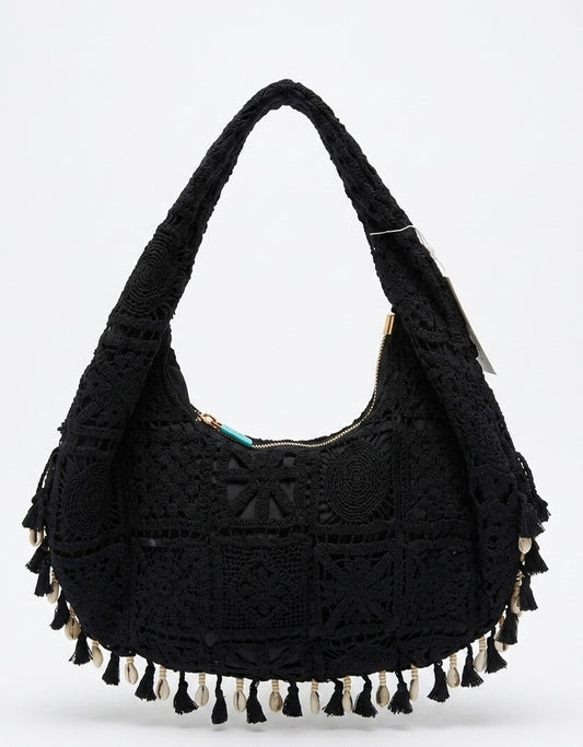 Sac hobo femme bohème brodé avec pompons – Bohème Nomade | LyaMode