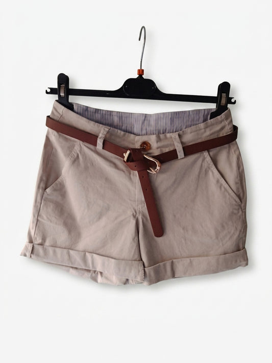 Short femme été coton stretch avec ceinture coupe flatteuse poches et revers casual chic tailles S à L | Summer Belt – LyaMode