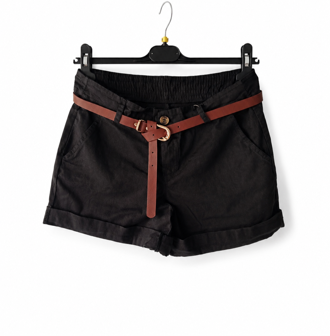 Short femme été coton stretch avec ceinture coupe flatteuse poches et revers casual chic tailles S à L | Summer Belt – LyaMode