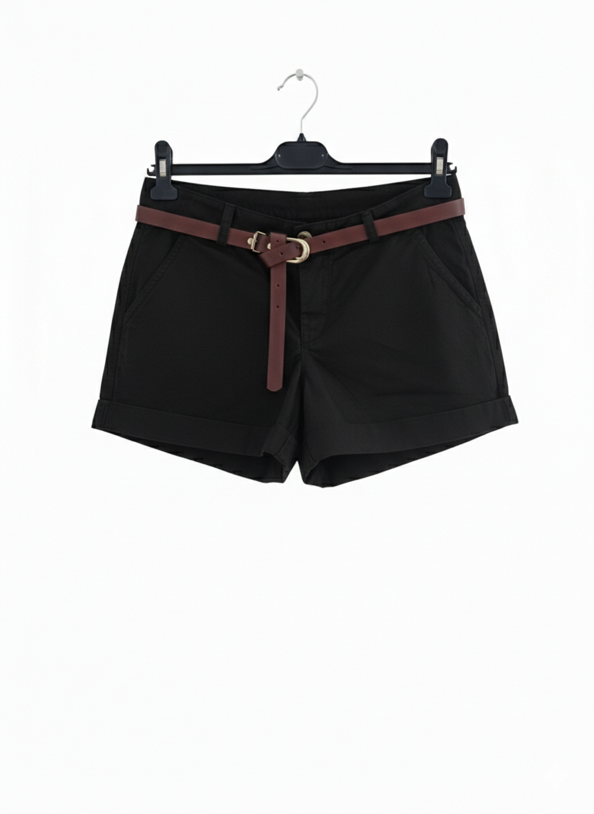Short femme été coton stretch avec ceinture coupe flatteuse poches et revers casual chic tailles S à L | Summer Belt – LyaMode
