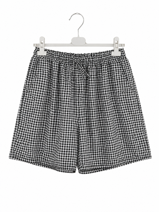 Short vichy taille unique à taille élastique avec poches – 50 % coton – LyaMode