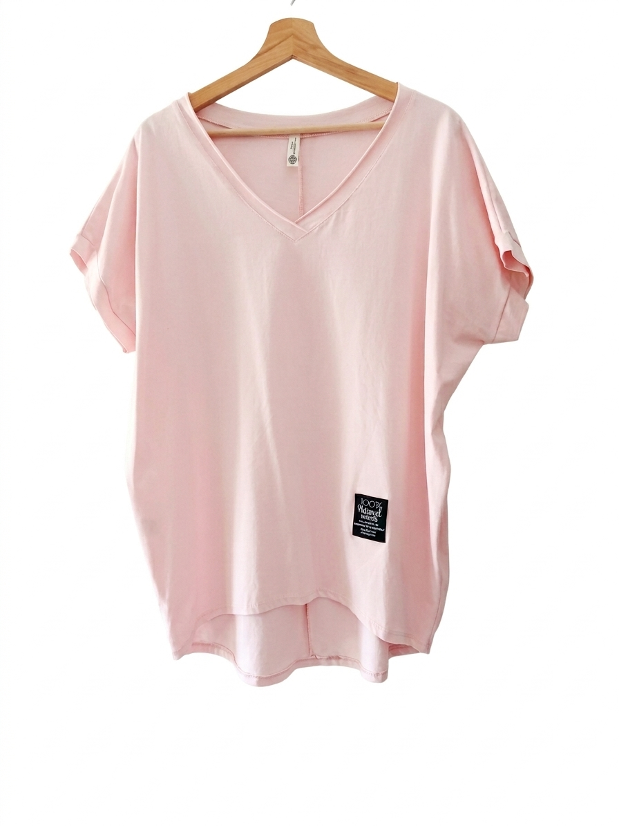 T-shirt oversize col V coton extensible femme – Liberté Oversize – LyaMode