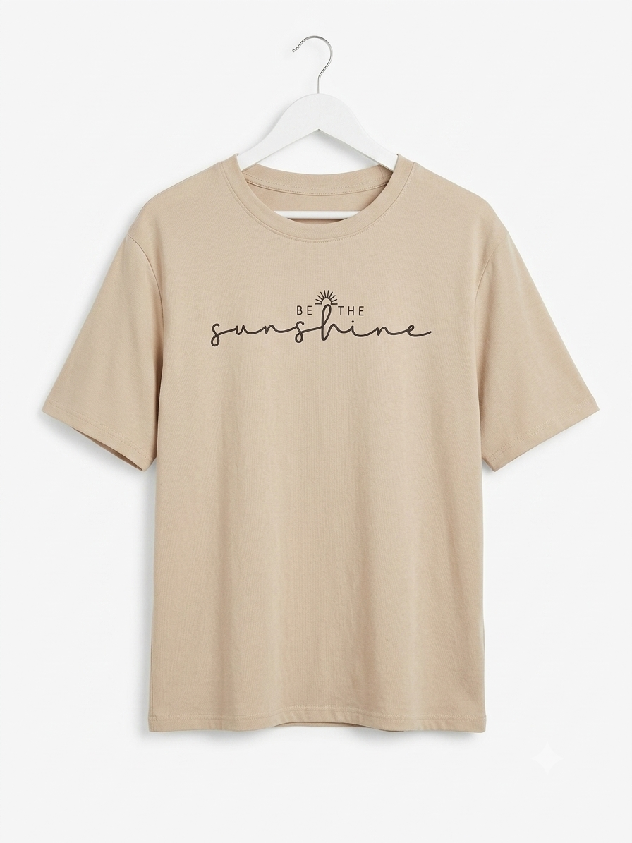 T-shirt femme taupe "Be The Sunshine" – Coton stretch – Taille unique
