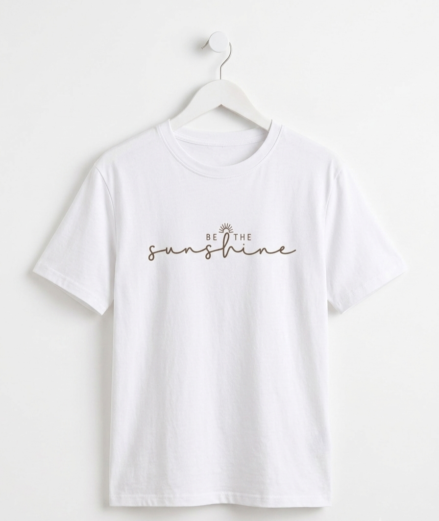 T-shirt femme taupe "Be The Sunshine" – Coton stretch – Taille unique