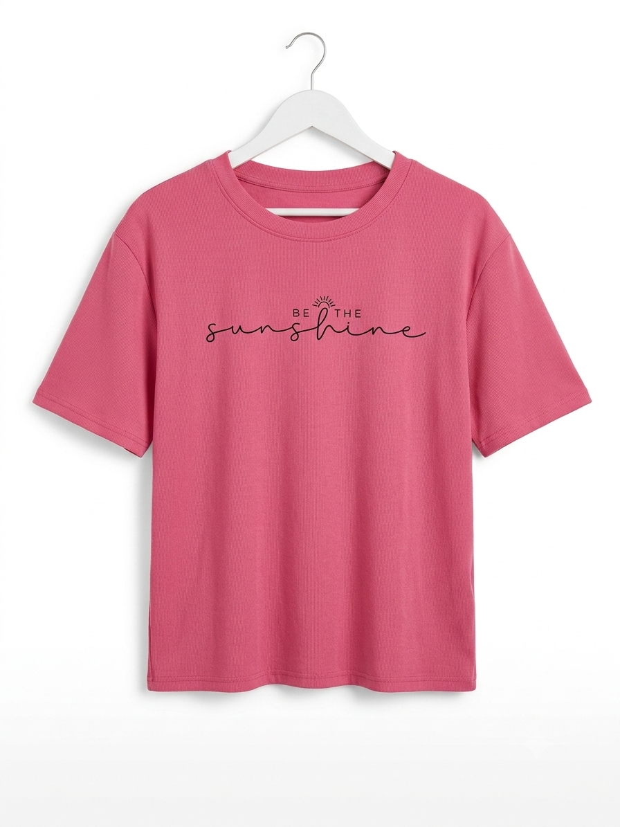 T-shirt femme taupe "Be The Sunshine" – Coton stretch – Taille unique