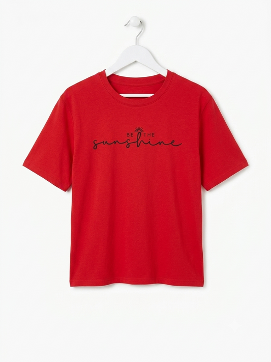 T-shirt femme taupe "Be The Sunshine" – Coton stretch – Taille unique