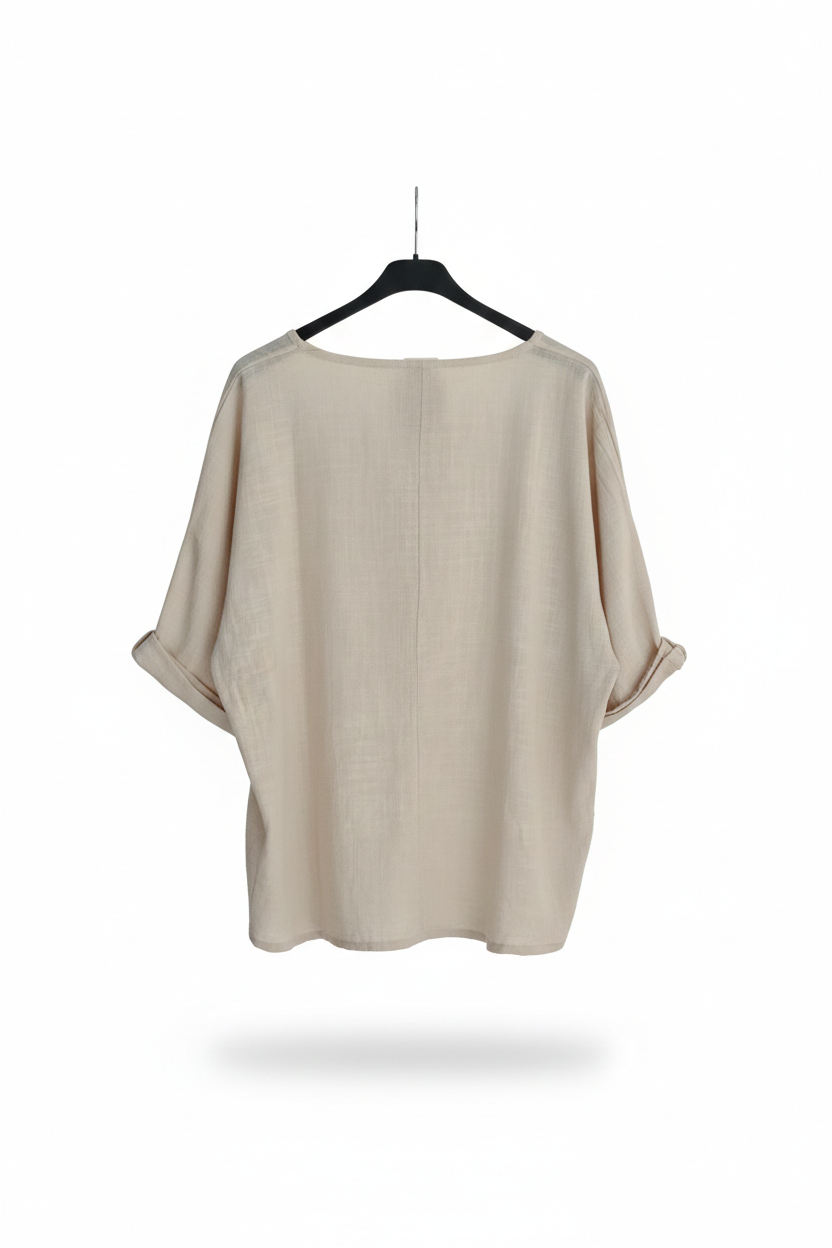 Tee-shirt Femme Oversize Coton Col Large Manches Retroussées L’Essentiel Doux LyaMode