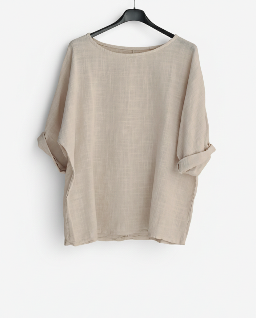 Tee-shirt Femme Oversize Coton Col Large Manches Retroussées L’Essentiel Doux LyaMode