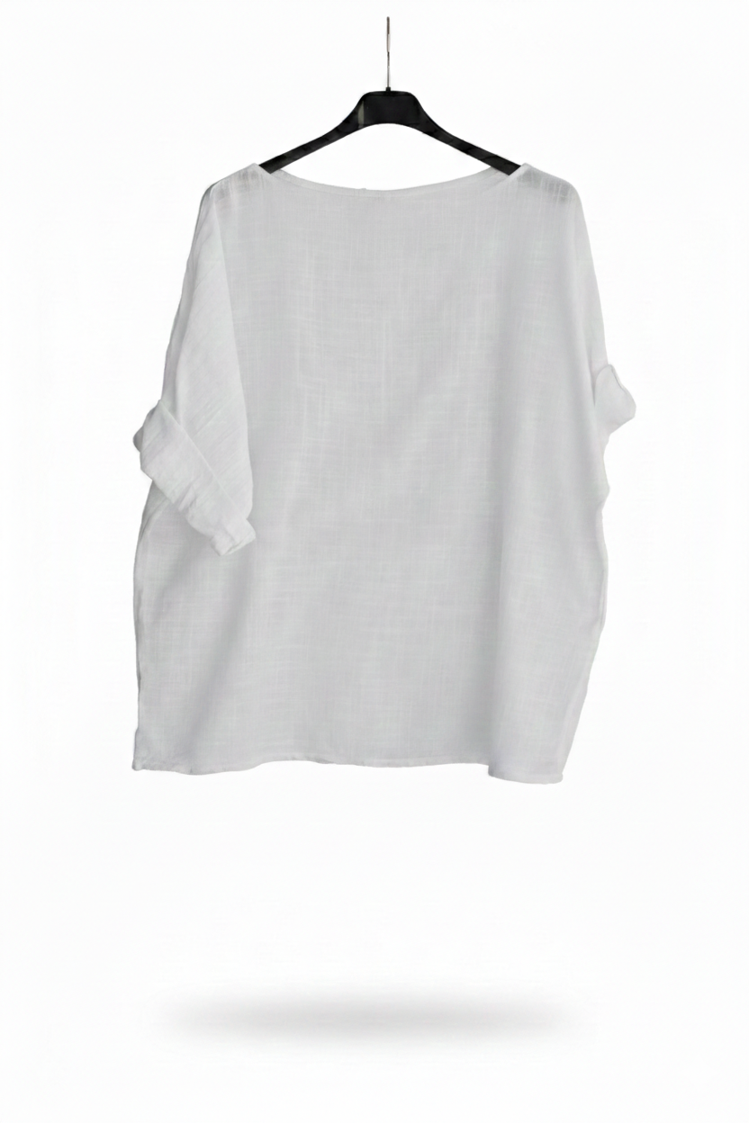 Tee-shirt Femme Oversize Coton Col Large Manches Retroussées L’Essentiel Doux LyaMode