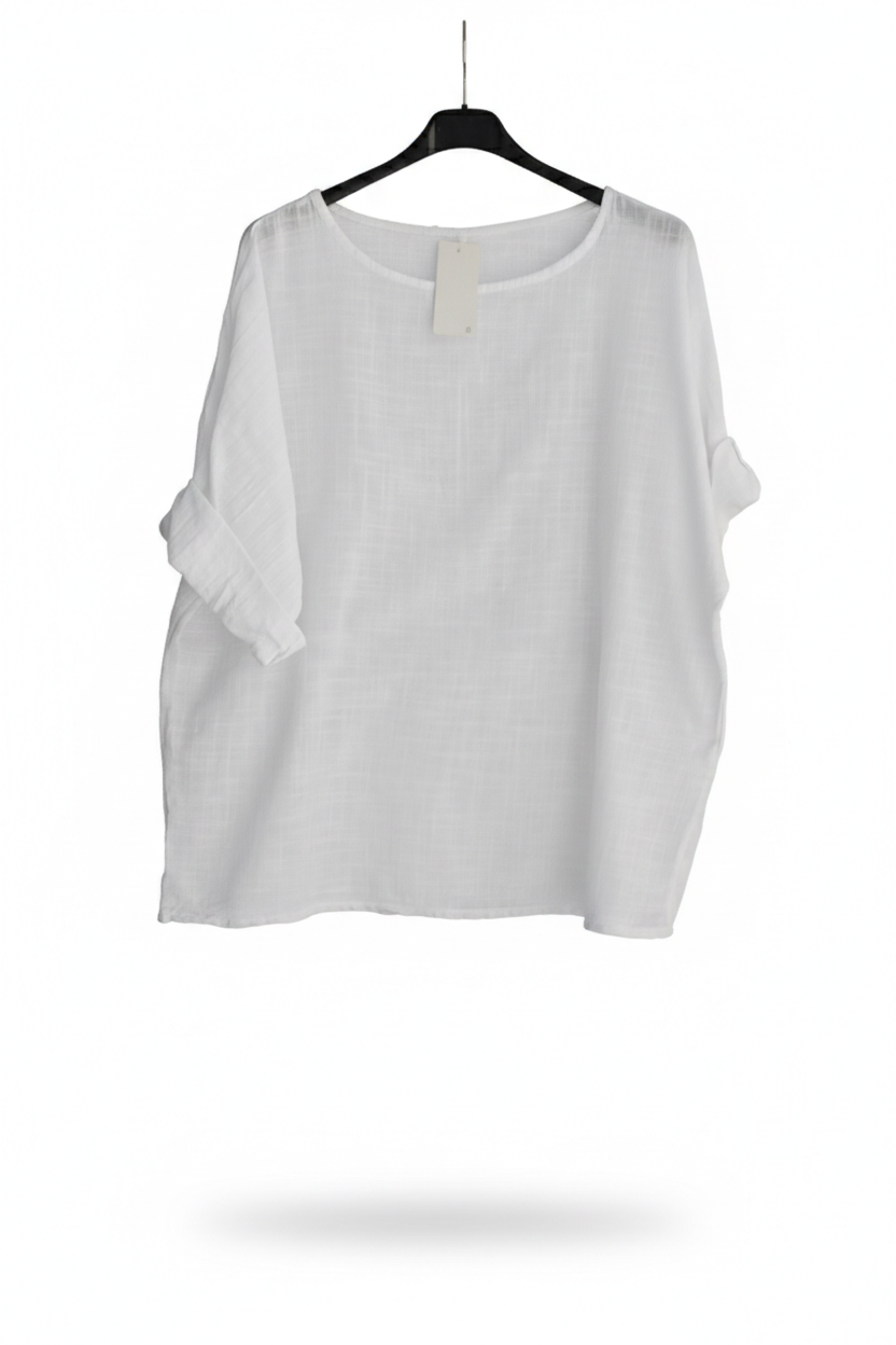 Tee-shirt Femme Oversize Coton Col Large Manches Retroussées L’Essentiel Doux LyaMode