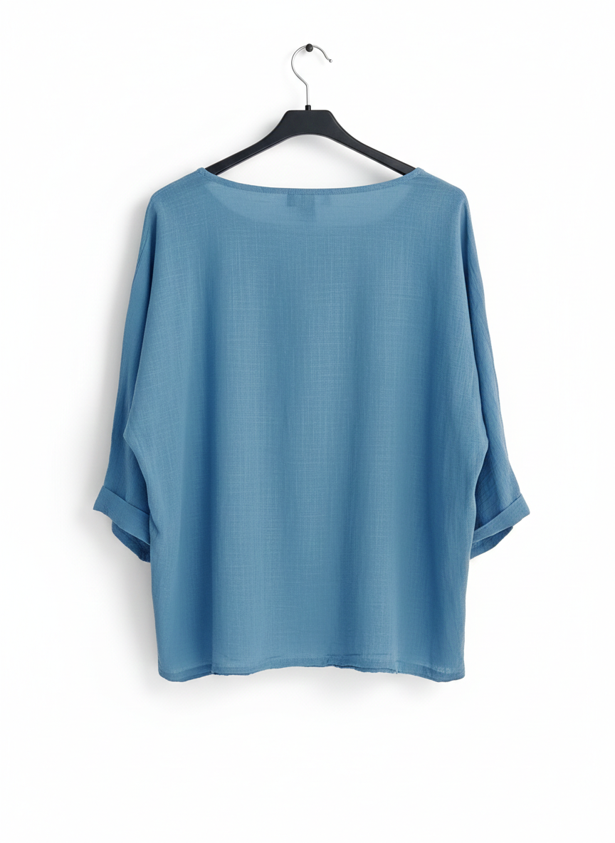 Tee-shirt Femme Oversize Coton Col Large Manches Retroussées L’Essentiel Doux LyaMode