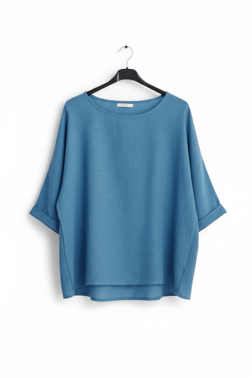 Tee-shirt Femme Oversize Coton Col Large Manches Retroussées L’Essentiel Doux LyaMode