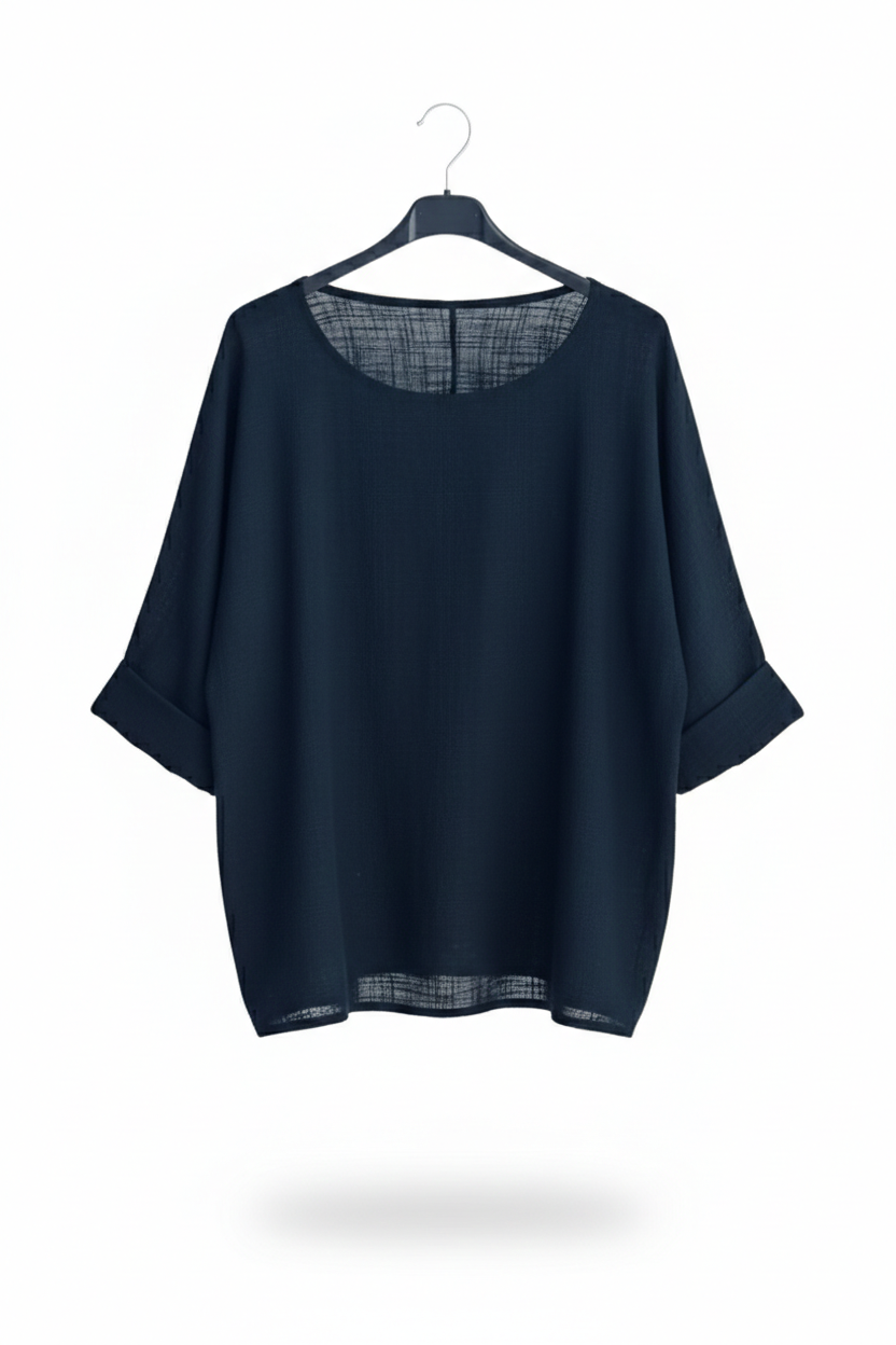 Tee-shirt Femme Oversize Coton Col Large Manches Retroussées L’Essentiel Doux LyaMode