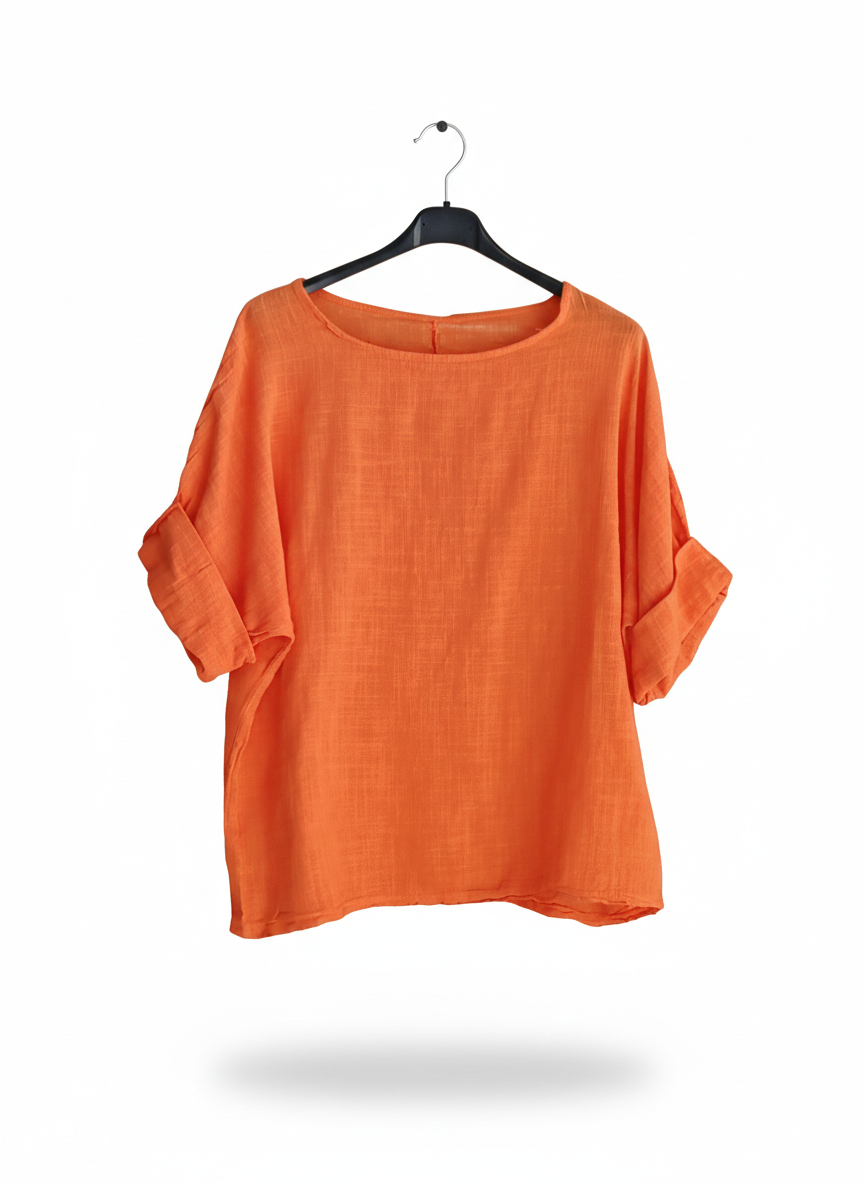 Tee-shirt Femme Oversize Coton Col Large Manches Retroussées L’Essentiel Doux LyaMode